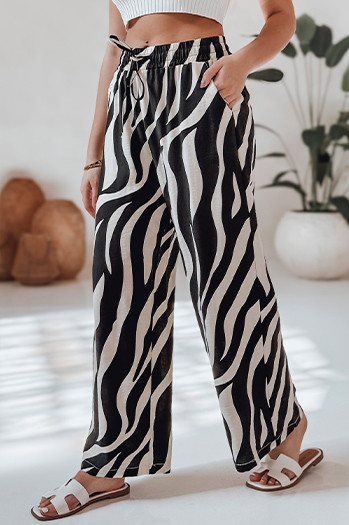 Spodnie damskie wide leg w paski ZEBRAVIBE beżowo-czarne Dstreet UY2653