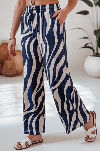 Spodnie damskie wide leg w paski ZEBRAVIBE granatowo-beżowe Dstreet UY2654