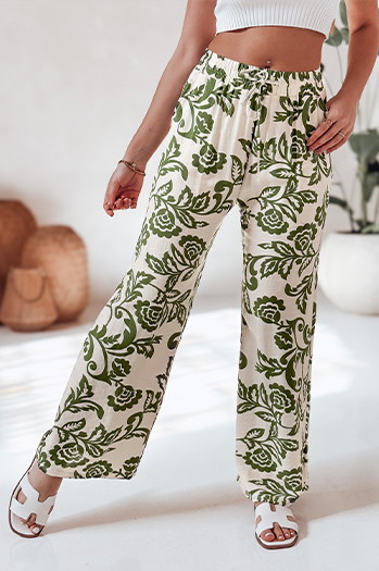 Spodnie damskie wide leg w kwiaty LOVEGARDEN zielone Dstreet UY2656