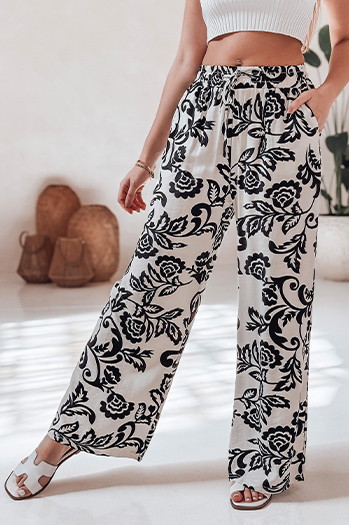 Spodnie damskie wide leg w kwiaty LOVEGARDEN czarne Dstreet UY2658