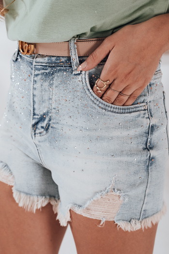 Spodenki damskie jeansowe z cyrkoniami LIKE A STAR niebieskie Dstreet SY0472