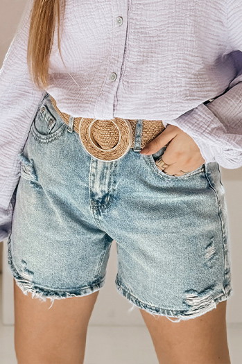 Spodenki damskie jeansowe z paskiem HOT SUMMER niebieskie Dstreet SY0485