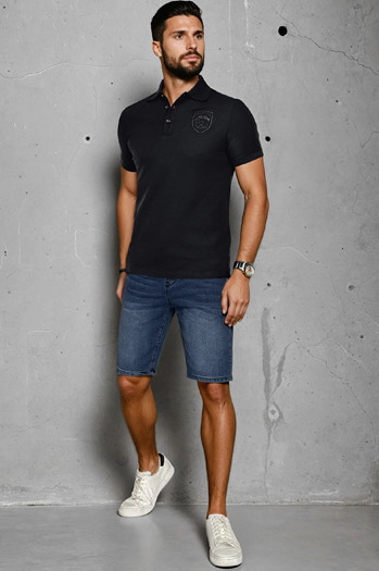 Koszulka męska polo z naszywką czarna Dstreet PX0624