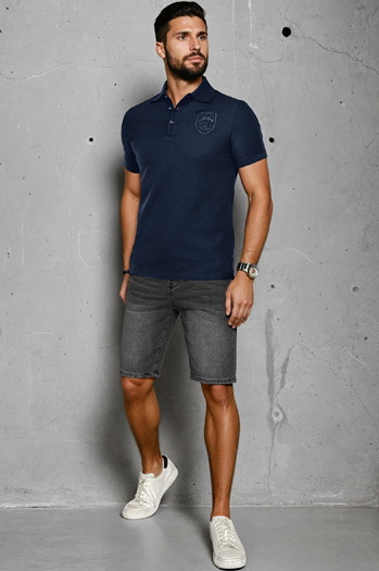 Koszulka męska polo z naszywką niebieska Dstreet PX0625
