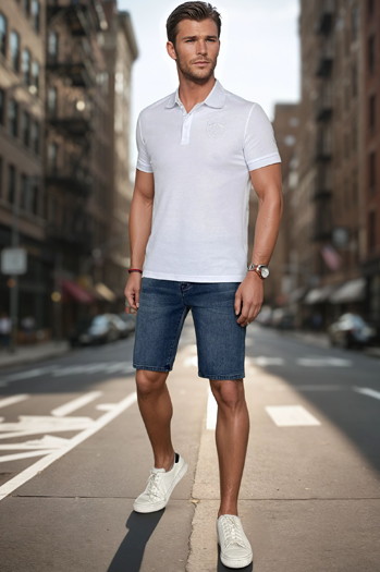 Koszulka męska polo z naszywką biała Dstreet PX0627