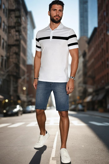 Koszulka męska polo z paskami biała Dstreet PX0628