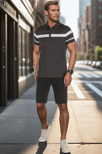 Koszulka męska polo z paskami ciemnoszara Dstreet PX0630