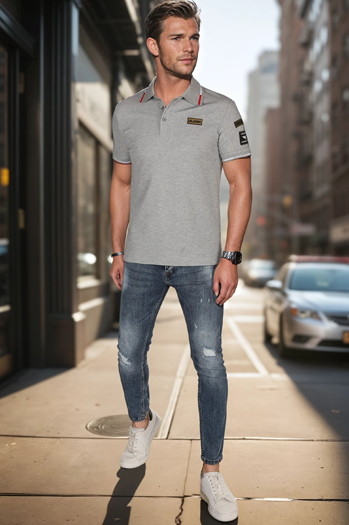 Koszulka męska polo z naszywkami szara Dstreet PX0633