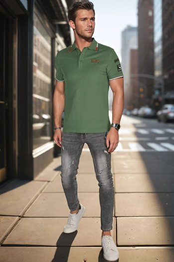 Koszulka męska polo z naszywkami zielona Dstreet PX0634