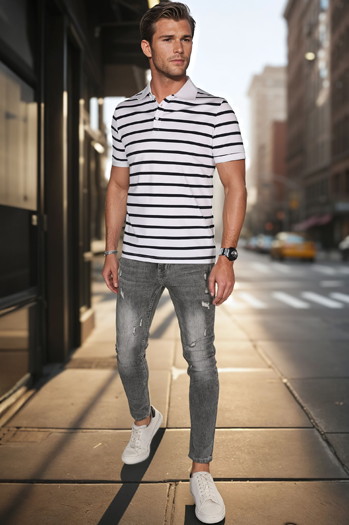 Koszulka męska polo w paski biała Dstreet PX0638