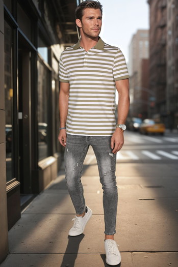 Koszulka męska polo w paski zielona Dstreet PX0640