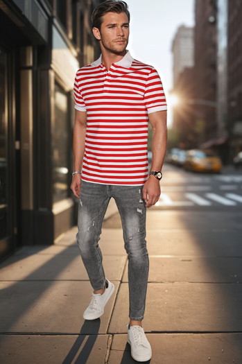 Koszulka męska polo w paski biała Dstreet PX0643