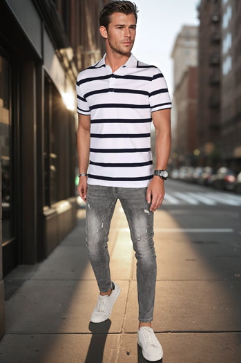 Koszulka męska polo w paski biała Dstreet PX0645