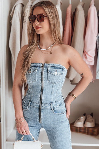 Kombinezon damskie jeansowy z gorsetem GORSSANKA niebieski Dstreet EY2587
