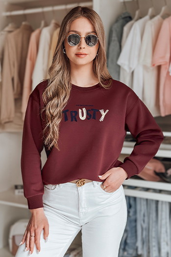 Bluza damska oversize z haftem SOFTRUS bordowa Dstreet BY1407
