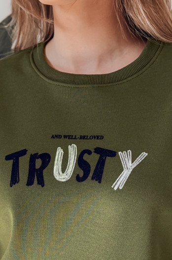 Bluza damska oversize z haftem SOFTRUS zielona Dstreet BY1409