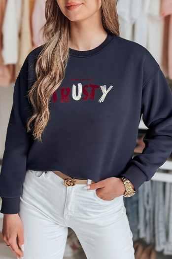 Bluza damska oversize z haftem SOFTRUS granatowa Dstreet BY1410