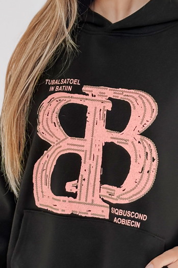 Bluza damska oversize z kapturem LITESSO czarna Dstreet BY1413