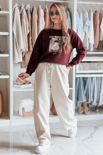 Bluza damska oversize z nadrukiem GOOSHY bordowa Dstreet BY1426