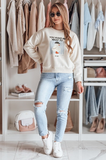 Bluza damska oversize z nadrukiem GOOSHY ecru Dstreet BY1427