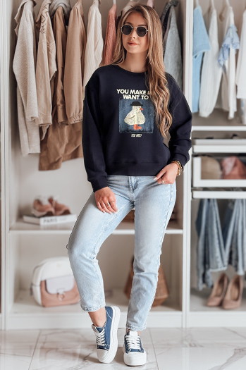 Bluza damska oversize z nadrukiem GOOSHY granatowa Dstreet BY1428