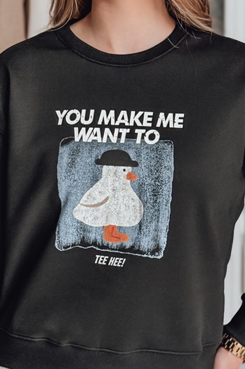 Bluza damska oversize z nadrukiem GOOSHY czarna Dstreet BY1429