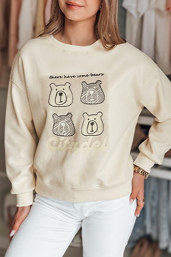 Bluza damska oversize z misiami MISOBEARS ecru Dstreet BY1435
