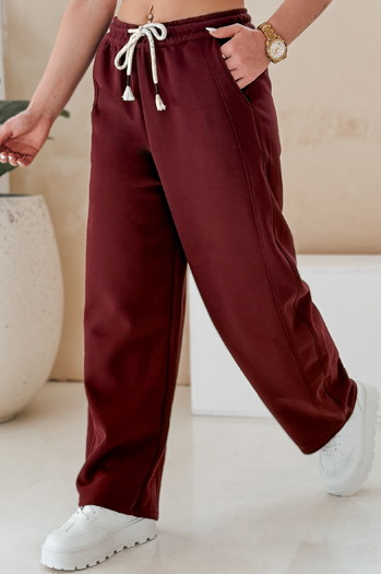 Spodnie damskie dresowe wide leg DRESMOOD PREMIUM bordowe Dstreet UY2688