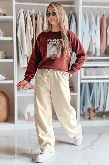 Spodnie damskie dresowe wide leg DRESMOOD PREMIUM beżowe Dstreet UY2689