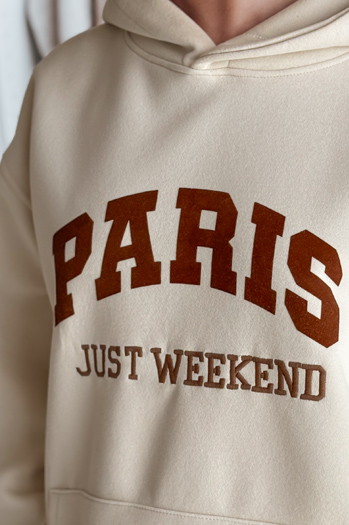 Bluza damska oversize z kapturem PARISSIA beżowa Dstreet BY1457