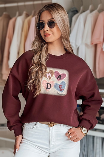 Bluza damske oversiz z sercami MADELIN bordowa Dstreet BY1458