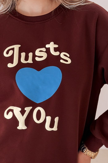 Bluza damska oversize z nadrukiem JUST LOVE YOU bordowa Dstreet BY1474