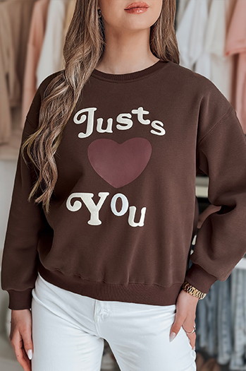 Bluza damska oversize z nadrukiem JUST LOVE YOU brązowa Dstreet BY1477