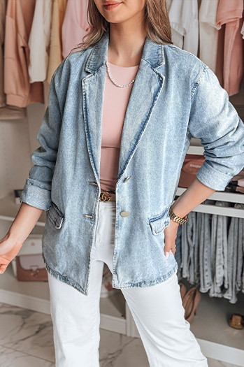 Kurtka damska jeansowa oversize RUNAWAY niebieska Dstreet TY4906