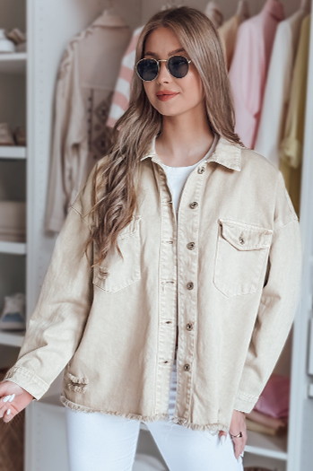 Kurtka damska jeansowa oversize JUSTDEM beżowa Dstreet TY4908