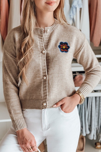 Sweter damski one size z haftem AMELIE beżowy Dstreet MY2469