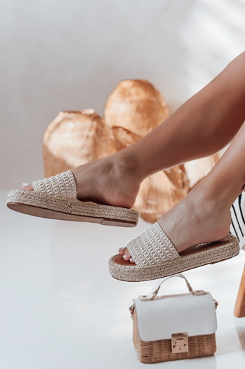 Klapki damskie PLAZENTA beżowe Dstreet ZY0878