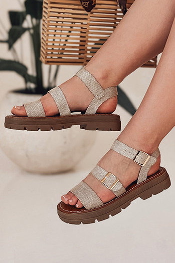 Sandały damskie z klamrami SOLARIA beżowe Dstreet ZY0888