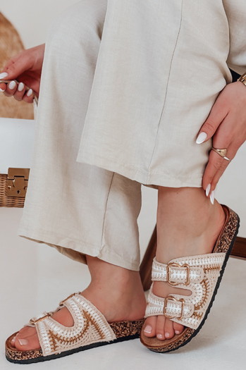 Klapki damskie na korku KORKARTA beżowe Dstreet ZY0892