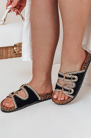 Klapki damskie na korku KORKARTA czarne Dstreet ZY0893