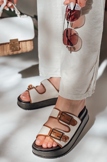 Klapki damskie FLATSTEP kamelowe Dstreet ZY0895