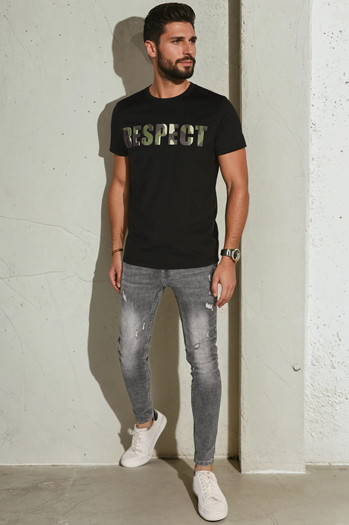 T-shirt męski z nadrukiem czarny Dstreet RX5667