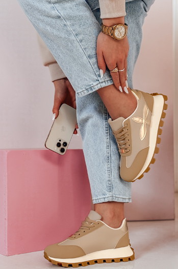 Sportowe sneakersy damskie FLEXIMOT beżowe Dstreet ZY0905