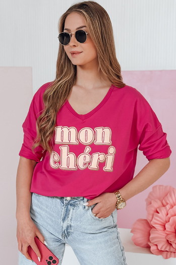 Bluzka damska oversize z nadrukiem CHERINO fuksja Dstreet RY2829