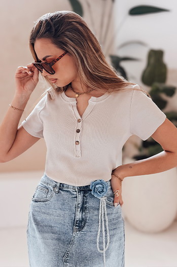 Bluzka damska one size prążkowana KISS LOOK beżowa Dstreet RY2834