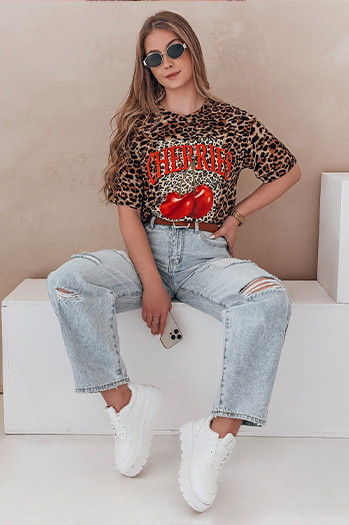 T-shirt damskie oversize w cętki ZESTSTYLE beżowy Dstreet RY2841