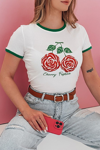 T-shirt damski z cekinami ROSAWIS biały Dstreet RY2845