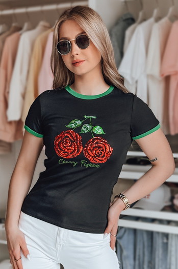 T-shirt damski z cekinami ROSAWIS czarny Dstreet RY2846
