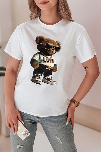 T-shirt damski z misiem MISZELKA biały Dstreet RY2862