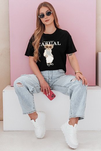 T-shirt damski z misiem MISTREET czarny Dstreet RY2873